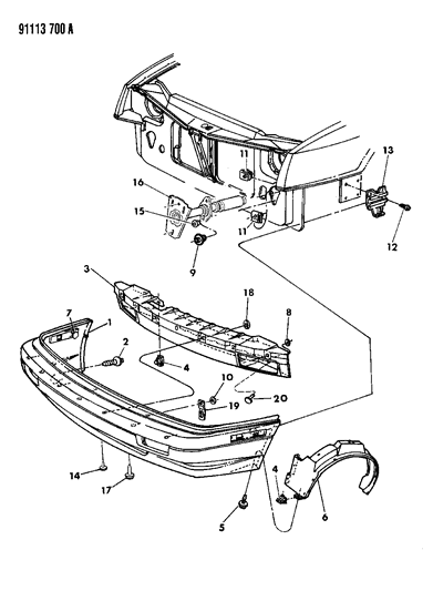 1991 Dodge Shadow Fascia, Bumper Front Diagram