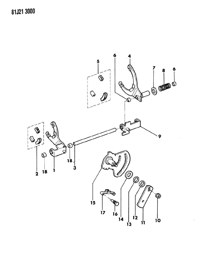 1986 Jeep Wrangler Shift Forks, Rails And Shafts Diagram 3