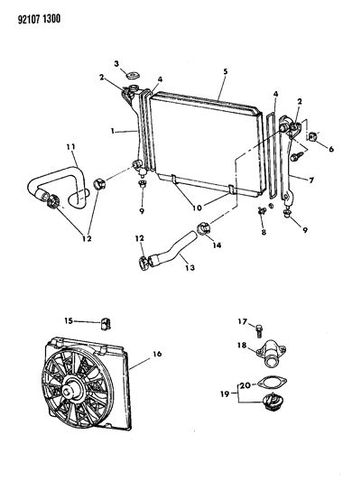 1992 Dodge Spirit Radiator & Related Parts Diagram 4