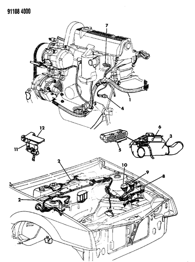 1991 Dodge Shadow Wiring - Engine - Front End & Related Parts Diagram