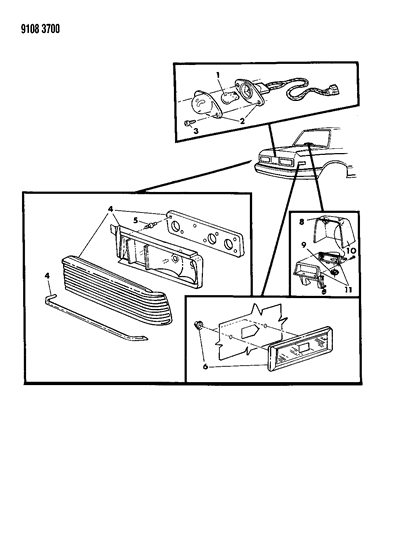 1989 Dodge Aries Lamps & Wiring - Rear Diagram