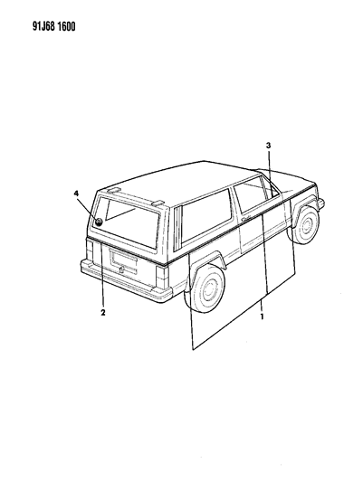 1991 Jeep Cherokee Decals, Exterior Diagram 5