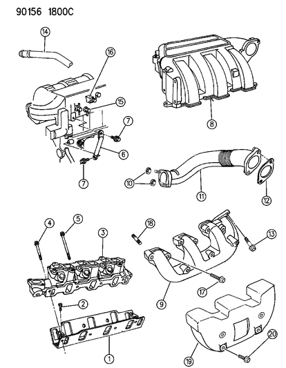 1990 Dodge Caravan Manifolds - Intake & Exhaust Diagram 3