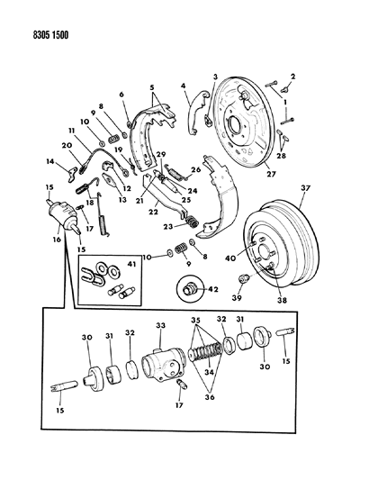 1989 Dodge Ram Van Brakes, Rear Diagram 1
