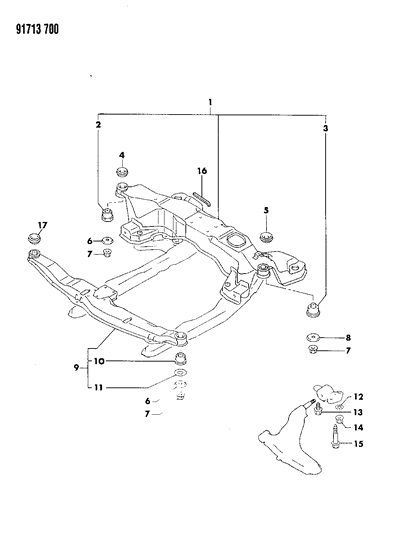 1991 Dodge Stealth Frame & Crossmember, Front Diagram