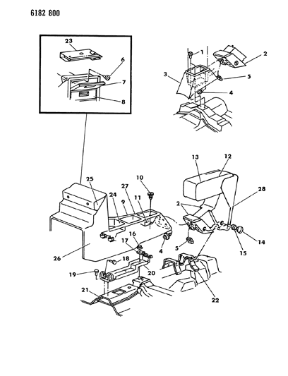 1986 Dodge 600 Console & Arm Rest Diagram