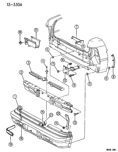 1995 Chrysler LeBaron Fascia, Rear Diagram