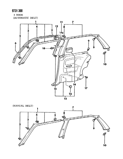 1989 Dodge Colt Interior Mouldings Diagram 1
