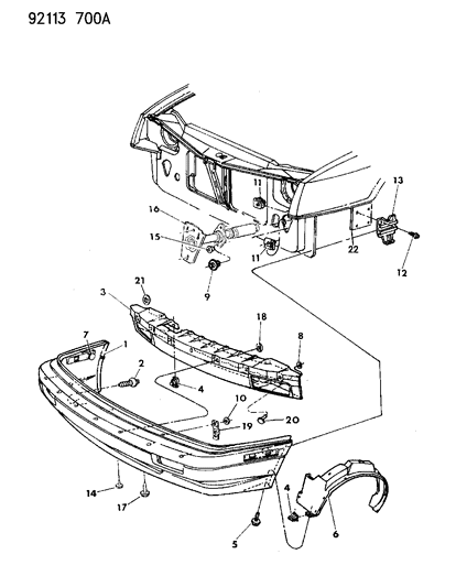 1992 Dodge Shadow NERFSTRIP Front Bumper FASCIA Diagram for 5263585