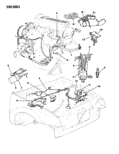 1989 Dodge Shadow Wiring - Engine - Front End & Related Parts Diagram