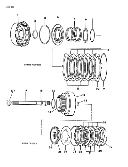 1984 Chrysler LeBaron Clutch, Front & Rear With Gear Train Diagram