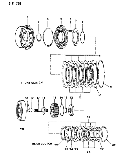 1987 Dodge Diplomat Clutch, Front & Rear With Gear Train Diagram 1