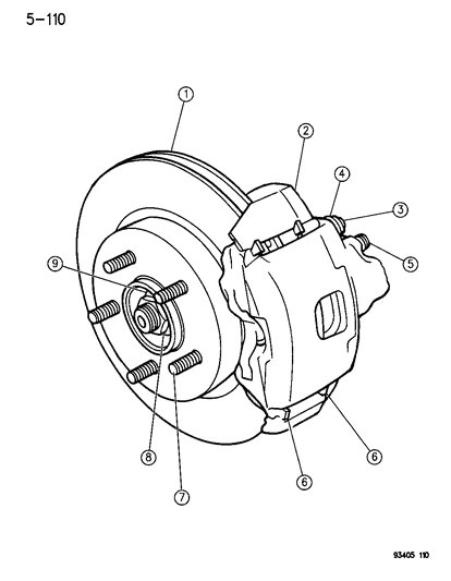 1995 Chrysler LHS Brakes, Front Diagram