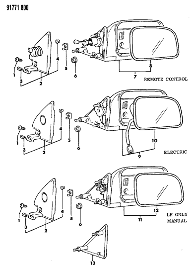1991 Dodge Colt Mirror - Exterior Diagram