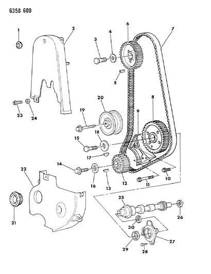 1987 Dodge Dakota Timing Belt & Covers & Intermediate Shaft & Indicator Diagram