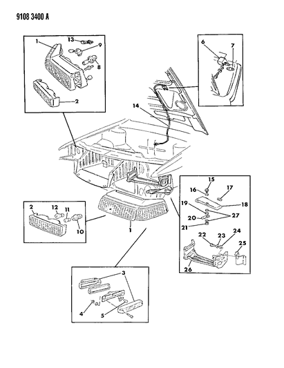 1989 Chrysler TC Maserati Lamps - Front Diagram