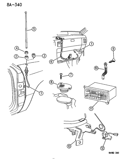 1994 Dodge Grand Caravan Radio - Speaker & Antenna Diagram