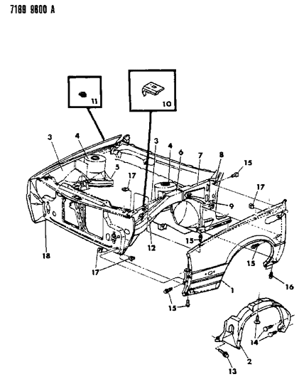 1987 Dodge Daytona Fender & Shield Diagram