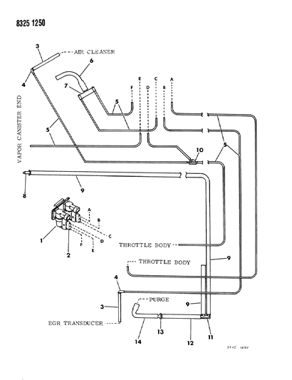 1989 Dodge Dakota EGR & Vapor Canister Hose Harness Diagram 1