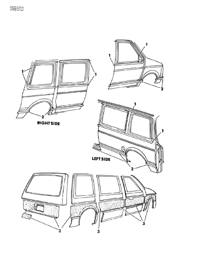 1985 Dodge Caravan Tape Stripes & Decals - Exterior View Diagram 1