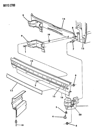 1990 Dodge Caravan Support Rear Bumper To Rear C/MB Diagram for 4451902