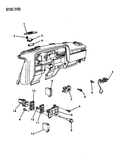 1992 Chrysler New Yorker Instrument Panel Switches, Controls & Speakers Diagram