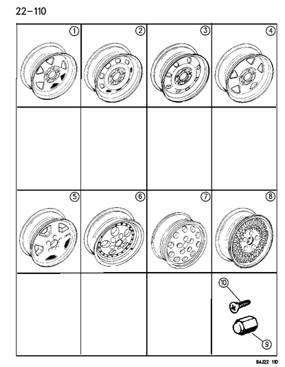 1994 Jeep Wrangler Wheels & Hardware Diagram