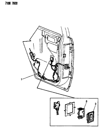 1987 Dodge Shadow Wiring & Switches - Rear Door Diagram