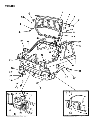 1989 Dodge Shadow Hinge Liftgate, Right Diagram for 4378385