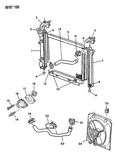 1990 Dodge Omni Radiator & Related Parts Diagram