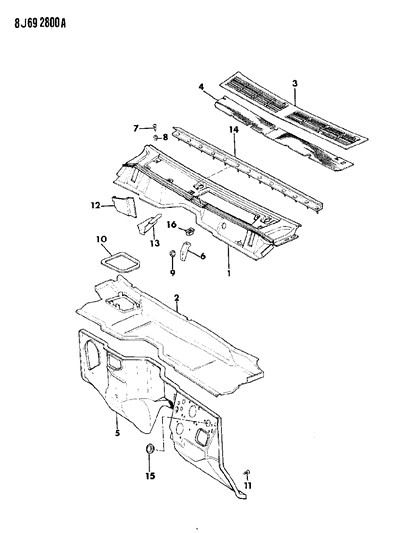 1989 Jeep Wagoneer Panels - Cowl & Dash Diagram