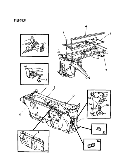 1988 Chrysler LeBaron Cowl & Dash Panel Diagram