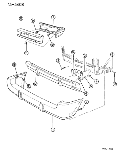 1994 Dodge Caravan Rear Bumper Cover Diagram for 4740391