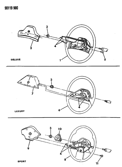 1990 Dodge Grand Caravan Pad Steering Wheel W/O Crystal Diagram for P204FS8