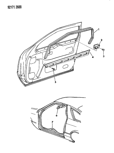 1992 Dodge Daytona Door, Front Weatherstrip & Run Diagram