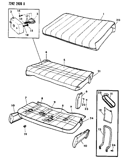 1987 Dodge Caravan Convertabed Cushions, Arm Rests & Seat Belts Diagram