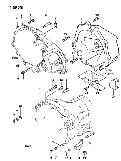 1991 Dodge Ram 50 Housing - Clutch & Mounting Bolts Diagram