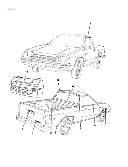 1984 Dodge Omni Mouldings & Ornamentation - Exterior View Diagram 2