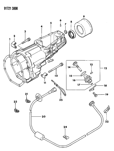 1991 Dodge Ram 50 Extension, Speedometer Cable & Pinion Diagram