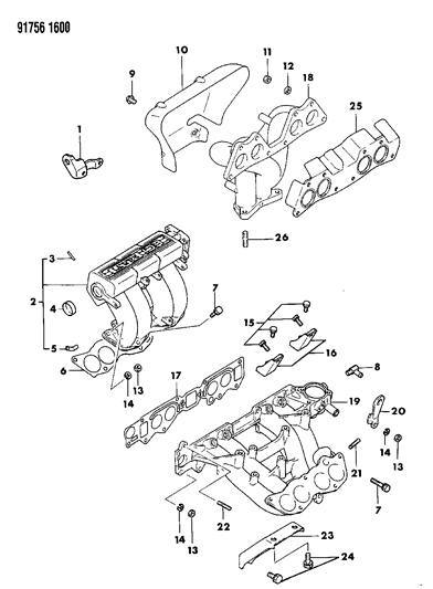 1991 Dodge Stealth Intake & Exhaust Manifold Diagram 2