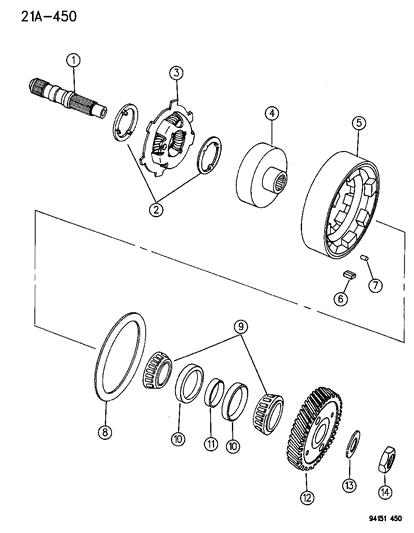 1994 Dodge Shadow Shaft - Output With Rear Carrier , Reverse Drum & Overrunning Clutch Diagram