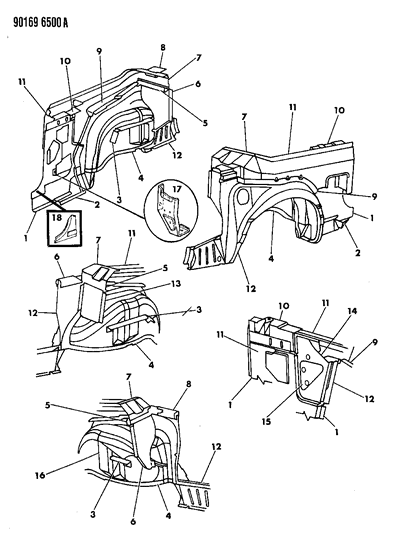 1990 Chrysler LeBaron GTC Quarter Panel Diagram 2