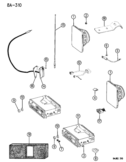 1994 Jeep Wrangler Speaker-Radio 4X6 Instrument Panel Diagram for 56002695