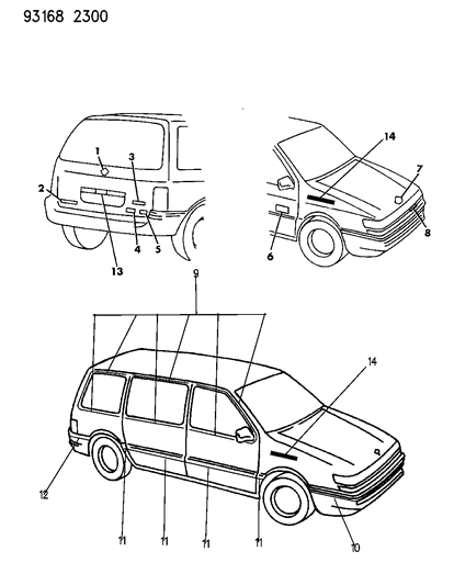 1993 Chrysler Town & Country Decal Lift Gate AWD Diagram for GU71MD2
