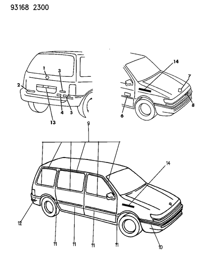 1993 Dodge Grand Caravan Nameplates - Ornaments, Overlay & Tapes Diagram