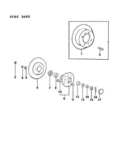 1984 Dodge Colt Brake Disc & Bearings, Front Diagram 1