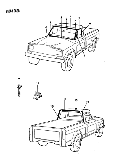 1986 Jeep J10 Mouldings, Exterior - Upper Diagram