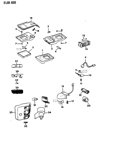 1991 Jeep Cherokee Lamps - Cargo-Dome-Courtesy-Underhood Diagram