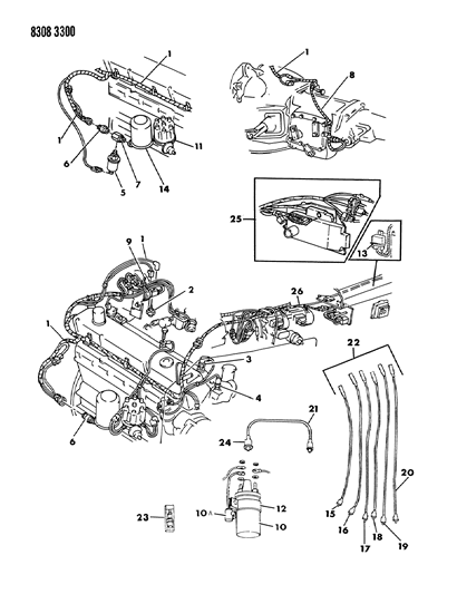 1988 Dodge Ram Wagon Wiring - Engine - Front End & Related Parts Diagram 1