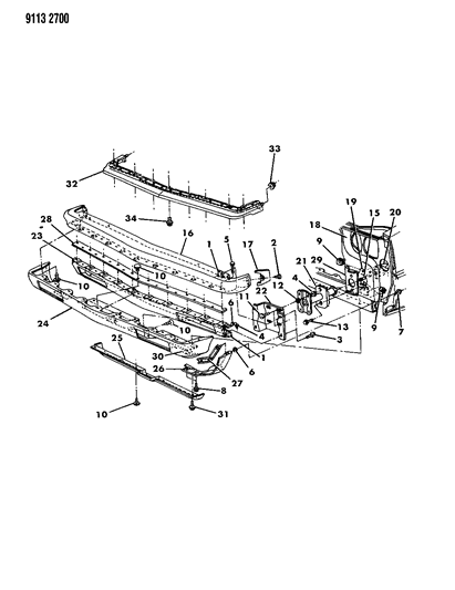 1989 Chrysler New Yorker Fascia, Bumper Front Diagram